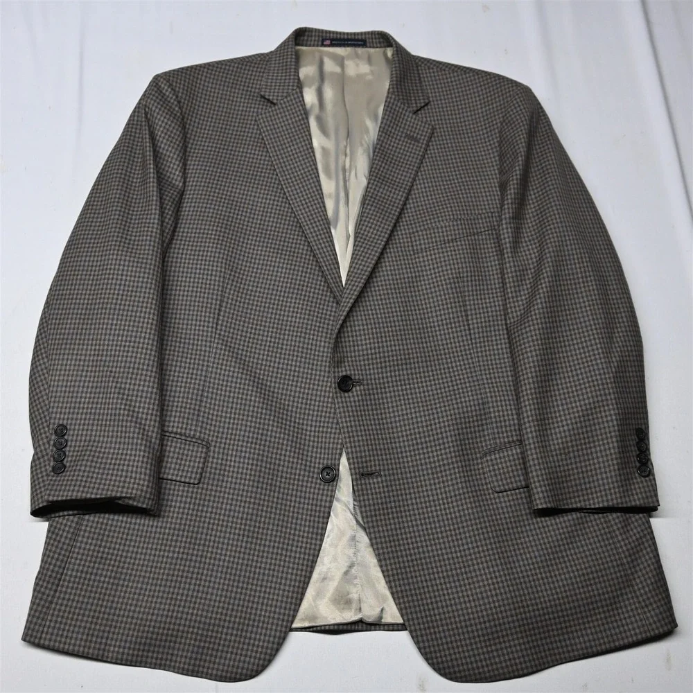 Hart Schaffner Marx 50R Brown Shepard Check Mens Blazer Sport Coat Suit Jacket